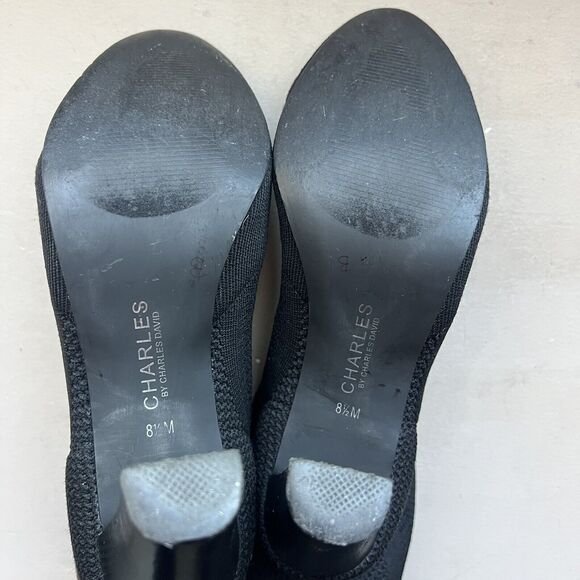 Charles by Charles David Black Stretch Knit Mid Calf Heeled Boots Women 8.5 - Picture 11 of 16